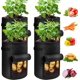 thumbnail image 1 of Nvzi Paquete de 4 bolsas para cultivo de patatas de 10 galones con solapa, tela resistente con asa y ventana para cosecha, maceta no tejida, color negro, 1 of 5