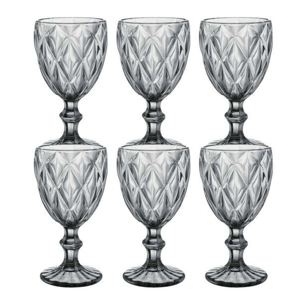 Juego 6 Copas Vino Agua Cristal Labrado Color Humo Vidrio Colores 245ml Cocina Hogar Decoracion Degustacion Vino Transparente Licor Regalo Set Paquete