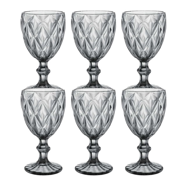 Juego 6 Copas Vino Agua Cristal Labrado Color Humo Vidrio Colores 245ml Cocina Hogar Decoracion Degustacion Vino Transparente Licor Regalo Set Paquete
