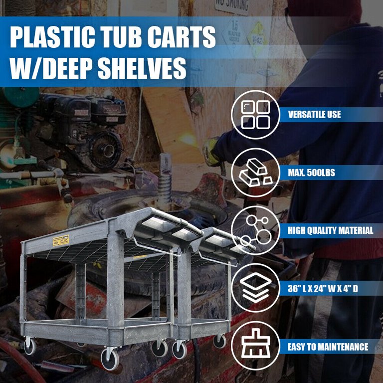 Foldable Cart Heavy Duty 2-Shelf Service Utility Cart - 500 Lb Capacity ...