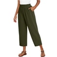 thumbnail image 7 of VBVC Women's Cotton Linen Drawstring Cropped Pants , Wide Leg Capri Pants For Women , Ladies' Lightweight Elastic Waist Trousers with Pockets,Army Green,S-2XL, 7 of 7