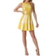 thumbnail image 1 of Vestido sin mangas de cintura alta brillante y acampanado para mujer Inspire Chic, mini vestido amarillo talla S, 1 of 6