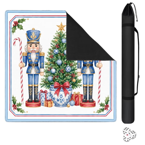 Mahjong Mat with Carrying Bag 31.5" x 31.5" Non-Slip Noise Reduction Blue Nutcracker Christmas Tree Table Mat for Mahjong Poker Dominoes Card Board Tile Games