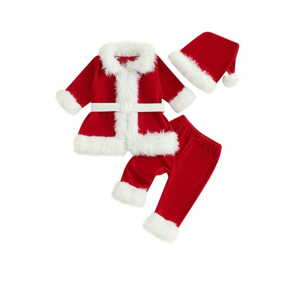 Gzhioc Kids Baby Boys Girls Christmas Outfit 1T 2T 3T 4T 5T 6T Long Sleeve Belted Jacket Pants Hat Clothing Set