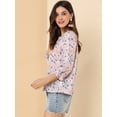 thumbnail image 4 of Allegra K Blusa floral de manga 3/4 con volantes y cuello en V informal para mujer Rosa M, 4 of 6
