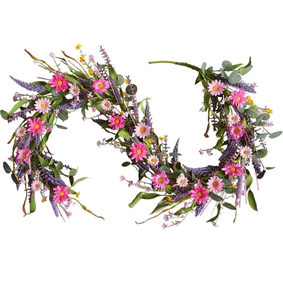 Idyllic 6FT Spring Garland Purple Lavender Pink Daisy Eucalyptus