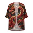 thumbnail image 4 of miqiqism Womens Lightweight Cardigan Trendy Cozy Loose fit Dragon Printed Kimono Cover up Lightweight Blouses Juniors Fashion Open Front Pleated Cardigans,R#04_Red,X-Large, 4 of 5