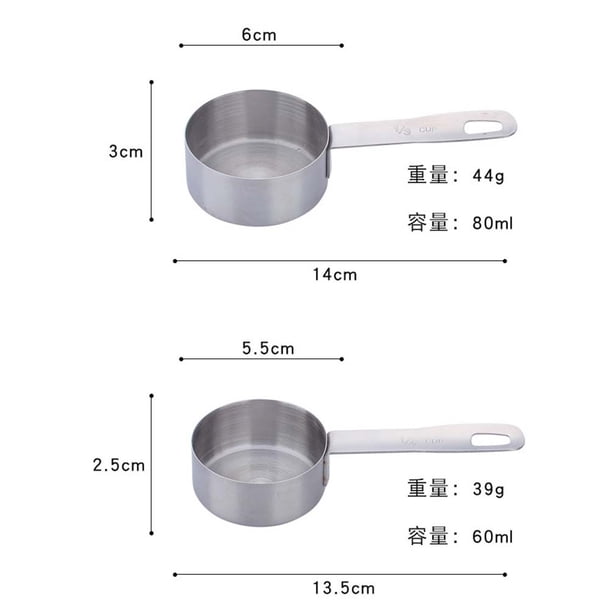 Lot 4 Tasses à Mesurer LELE LIFE Acier Inox + Poignée Bois – 250/125/80/60 Ml – Précision & Style Pour Cuisine & Pâtisserie