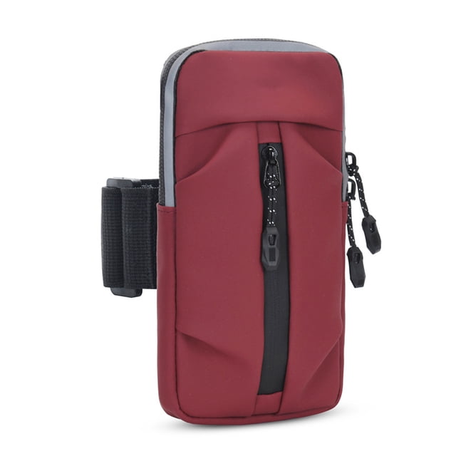 Bolso de brazo para teléfono móvil Hukapapa de fibra de poliéster para deportes al aire libre, para correr, bolso de muñeca universal impermeable rojo