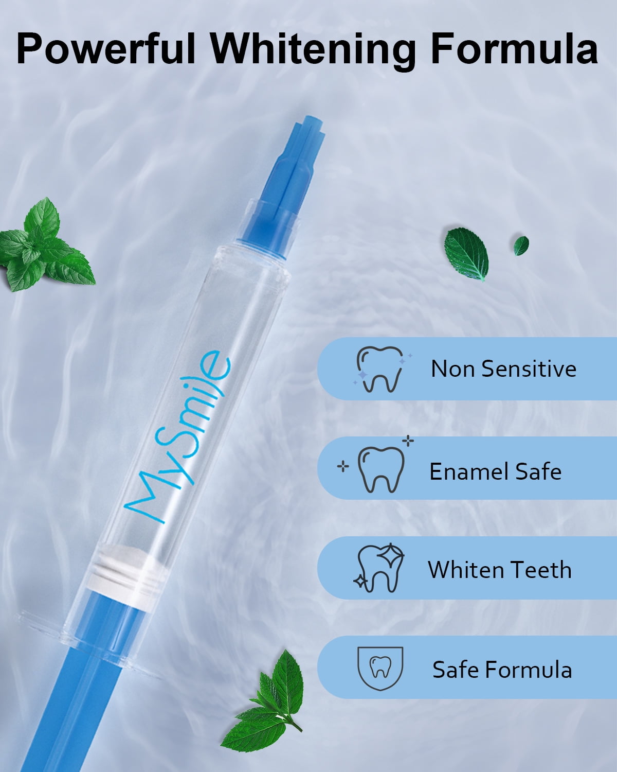 MySmile Teeth Whitening Kit with 5-LED Teeth Whitening Light Tray, Non-Sensitive Gentle 3*3ml Teeth Whitening Gel Refill, Tooth Whitener, Mint
