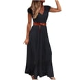 thumbnail image 1 of PENGXIANG Robes Bohémiennes Noires et Blanches pour Femmes Robe de Bal de Plage Robe de Fête Longueur Cheville avec Ceinture Robes de Retour à la Maison, 1 of 7