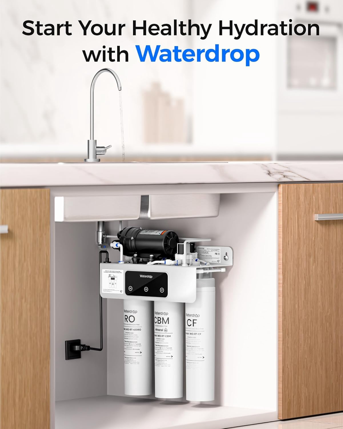 Waterdrop RT-CBM Filter, Replacement for Waterdrop T3-T & T3-M Reverse Osmosis System, Pack of 1 CB Filter, 12-month Lifetime