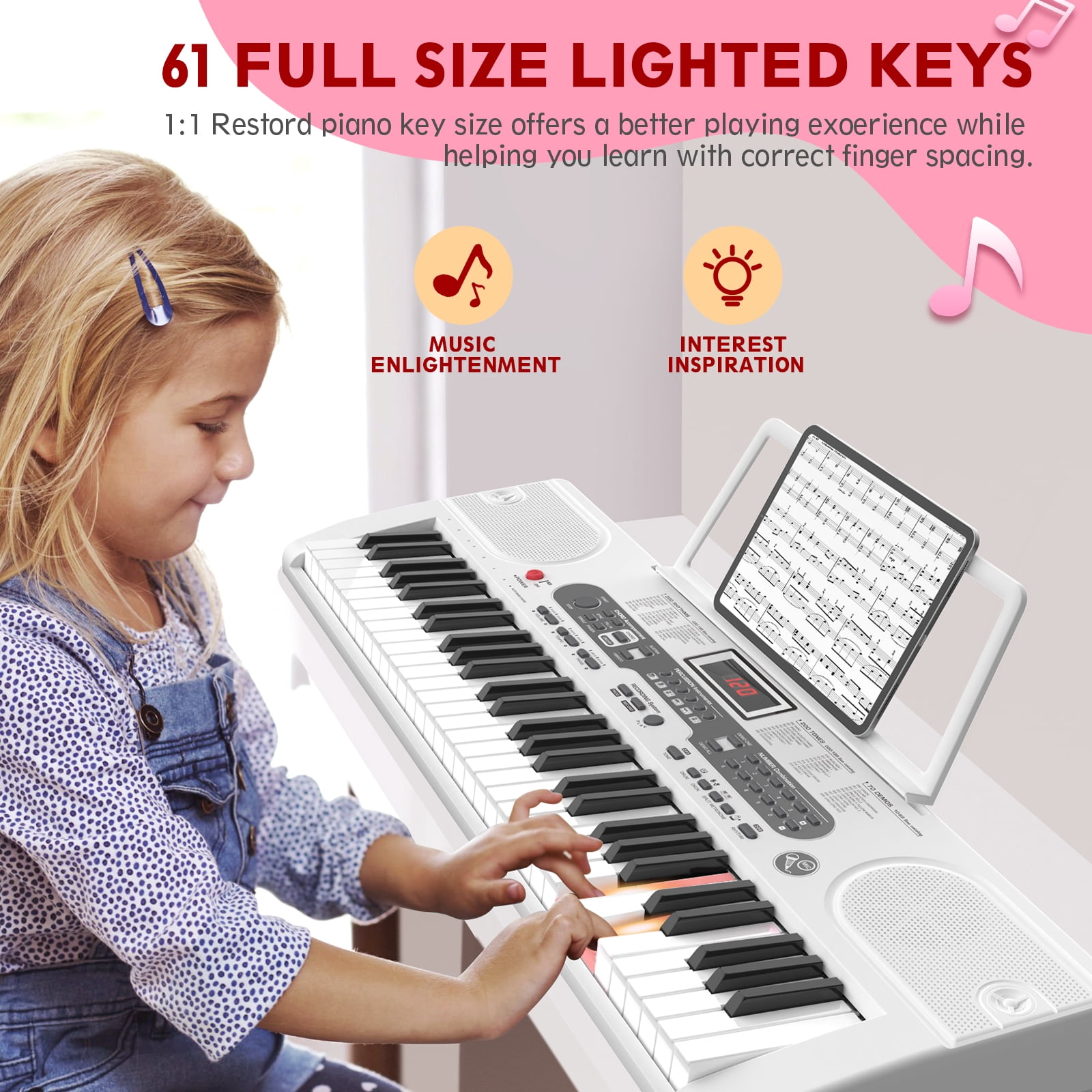 SUGIFT 61 Key Electric Keyboard Piano with Lighted Keys Portable