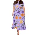 thumbnail image 7 of LWavelet Women's Plus Size Vintage Green Maxi Dress Short Sleeve Tie Waist Casual Lace Trim Dress with Pockets Purple 2XL, 7 of 7