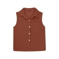 thumbnail image 7 of Savings Mwjwdo Girls Cotton Linen Shirt Sleeveless Button Up Lapel Collar Solid Color Tank Tops Fashion Casual Boho Vacation Tshirts Coffee 13 Years, 7 of 7