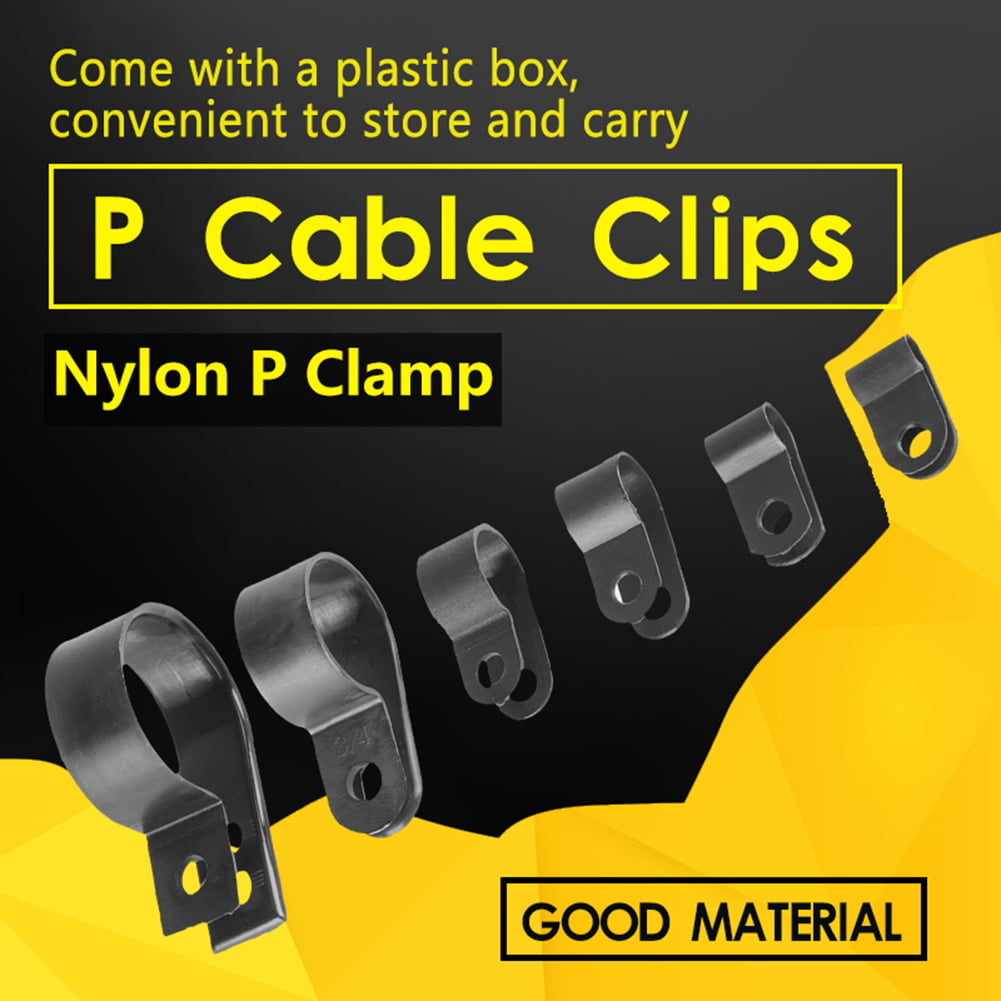 Nylon 200Pcs P-Clips Clamp Assortment Set for Wire Cable Pipe 1.1/8"-3/16" Box 
