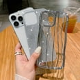 thumbnail image 2 of Compatible with iPhone 13 Pro Max Case 6.7 Inch, Luxury 3D Design Electroplated Water Ripple Bling Case, Curly Glitter Wave Frame Case for Women Girls-Silver, 2 of 6