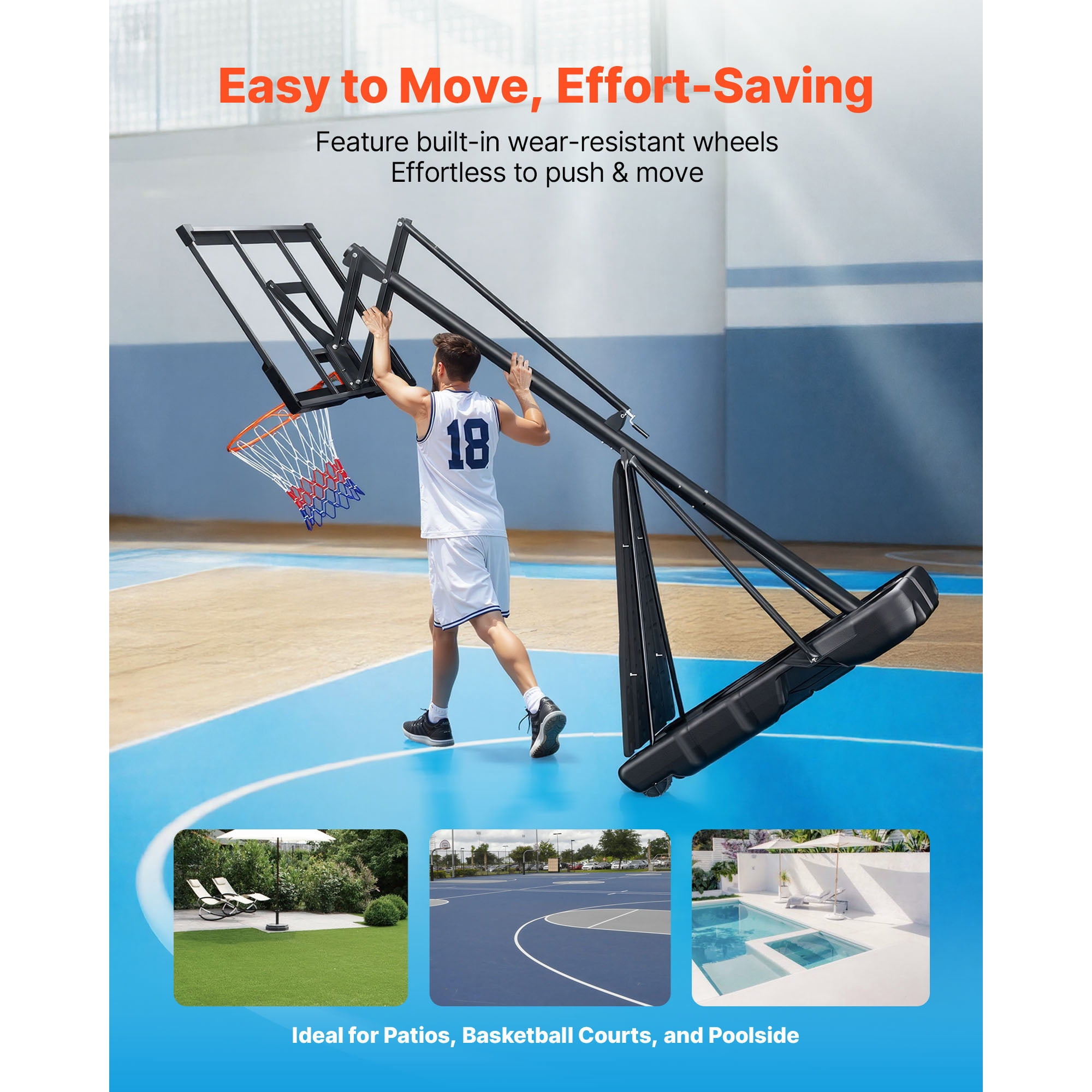 KFFKFF Portable Basketball Hoop with Adjustable Height Outdoor – 10 ft, 85 lbs