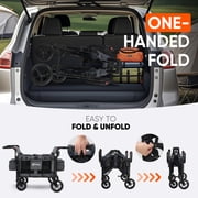 Sekey 4 Seater Stroller Wagon for Kids,Adjustable Push Handles, Removable Canopy, Snack Tray & Cooler