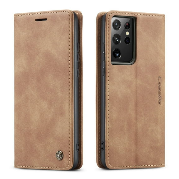 Samsung Galaxy S21 Ultra Case, Mantto Retro Cover Kickstand Folio Magnetic Phone Cover Luxury Cash Wallet Pocket With Card Slot High Qulity PU Leather Skin For Samsung Galaxy S21 Ultra, Brown