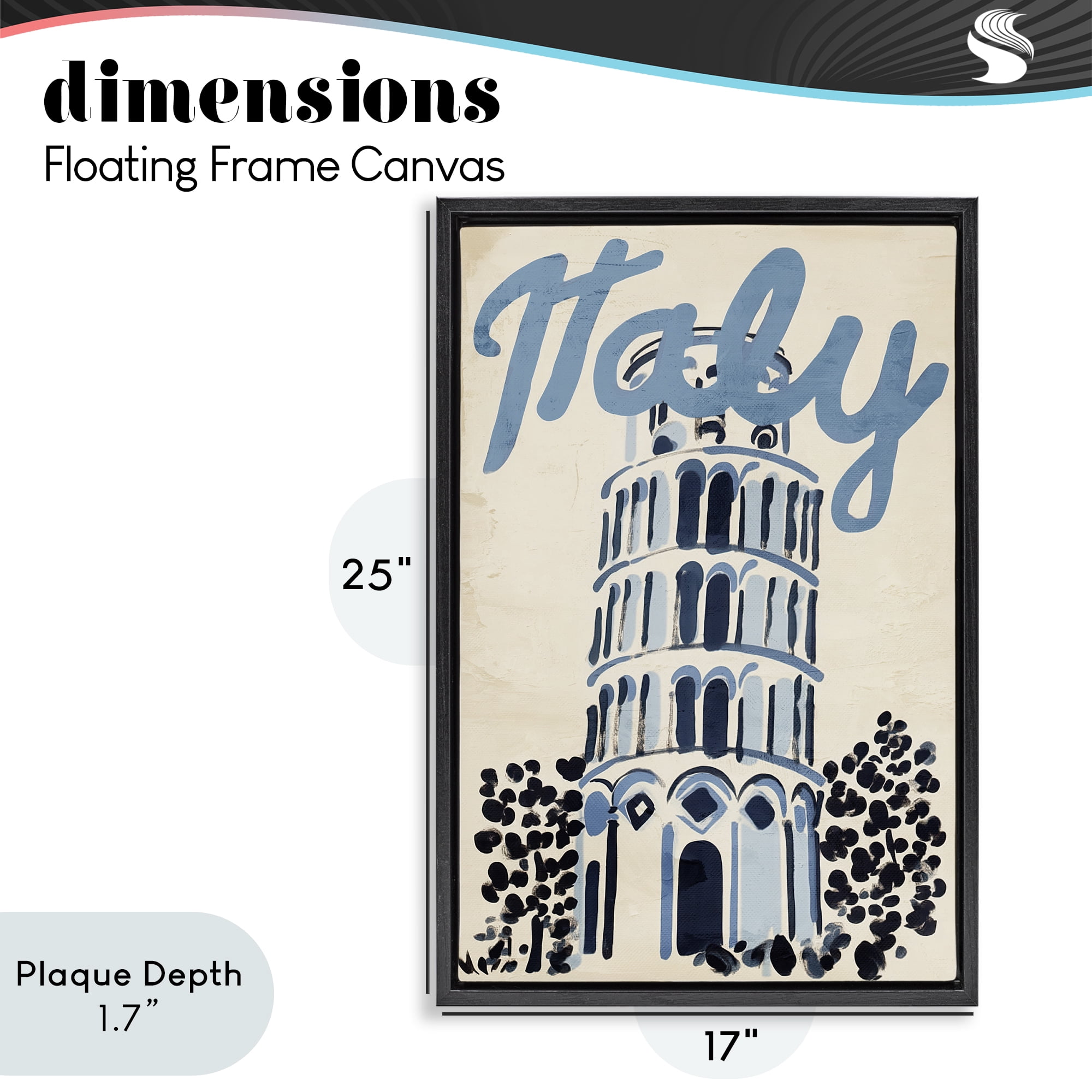 Stupell Industries Blue & Beige Italy Travel Black Framed Floater Canvas Wall Art, design by Annabelle Hall