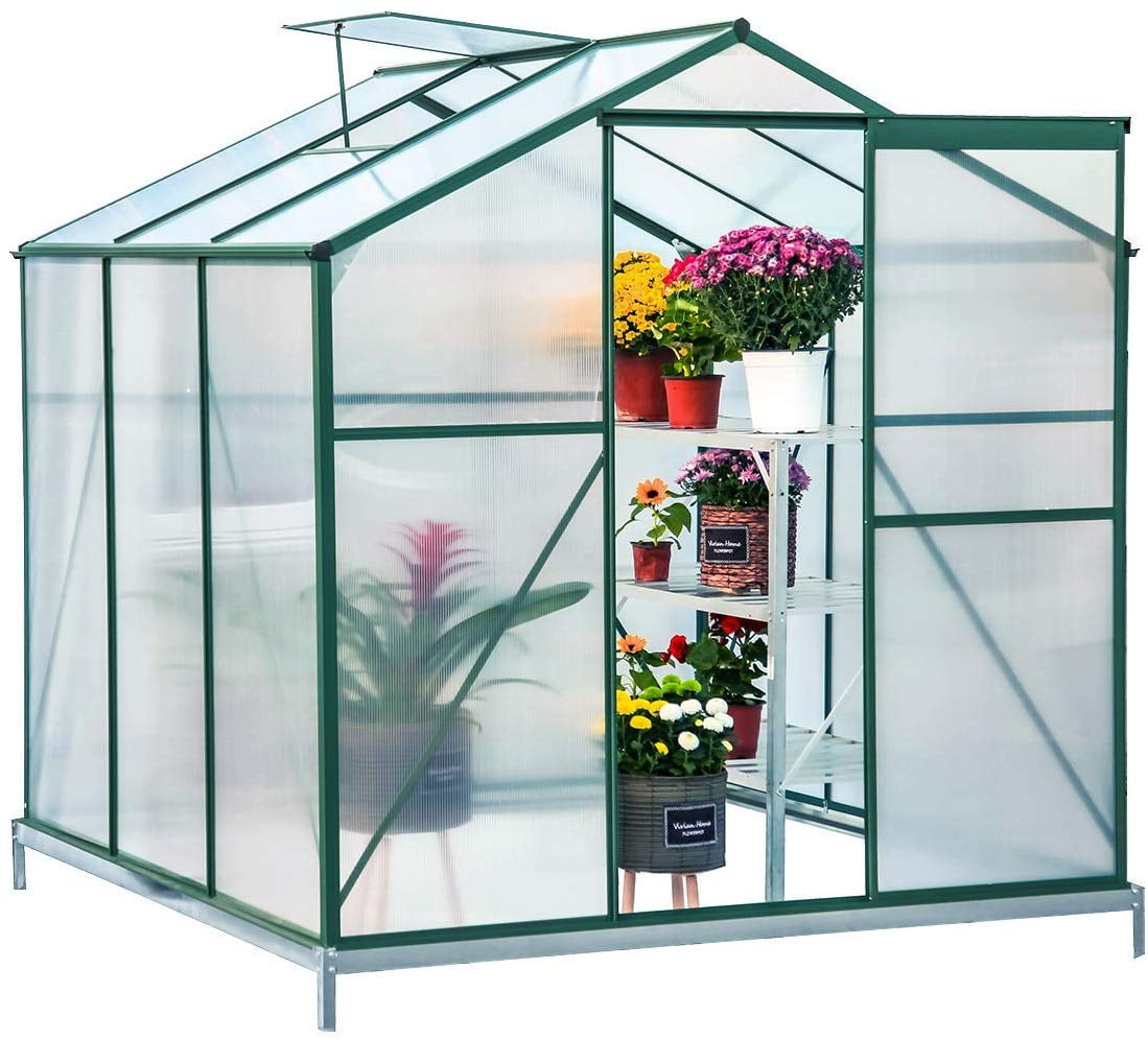 Erommy Walk-in Greenhouse Large Gardening Plant Hot House with Adjustable Roof Vent and Rain Gutters,UV Protection Planting House,6&amp;#39;(L) x 6&amp;#39;(W) x 6.6&amp;#39;(H)