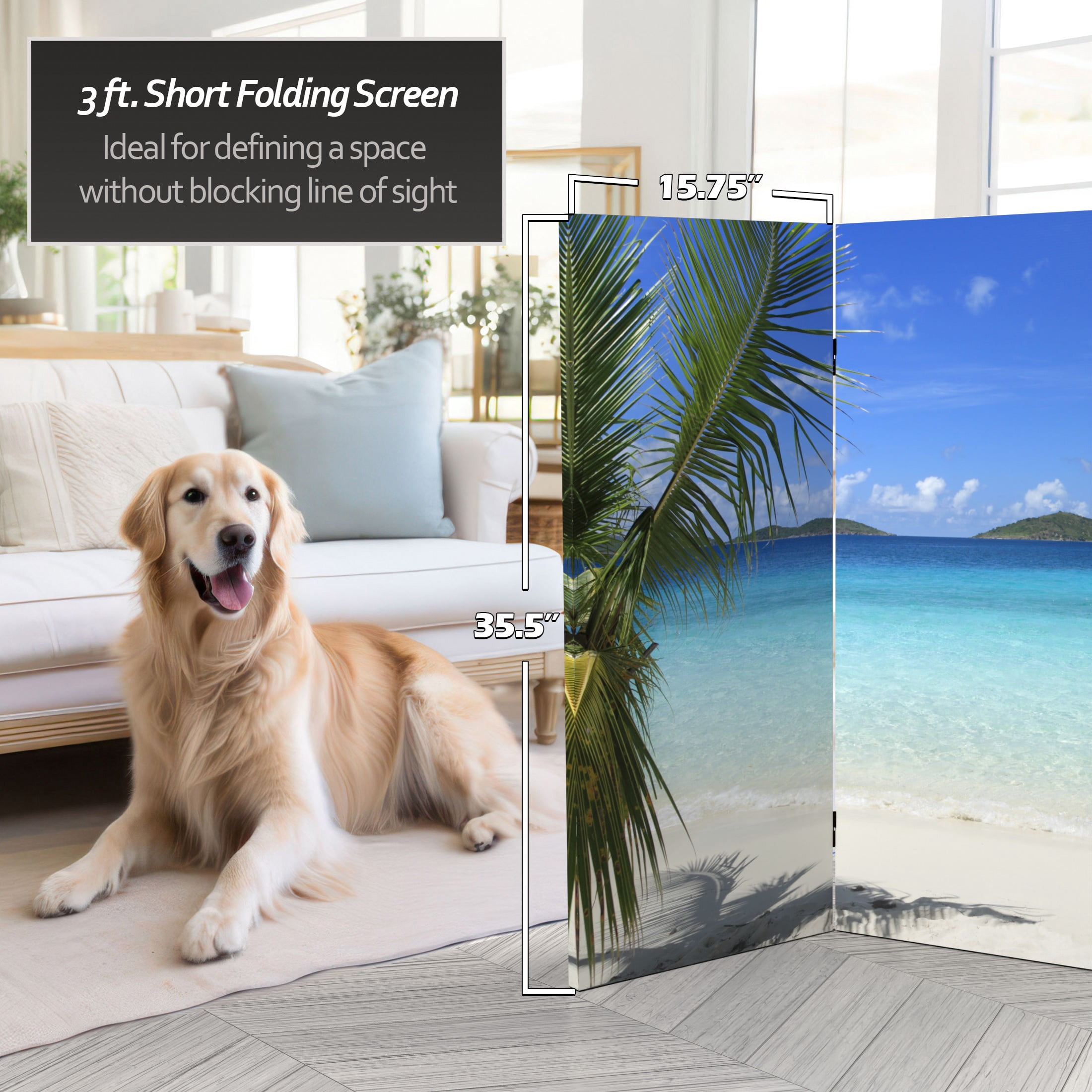 3 ft. Short Double Sided Beach Canvas Folding Screen