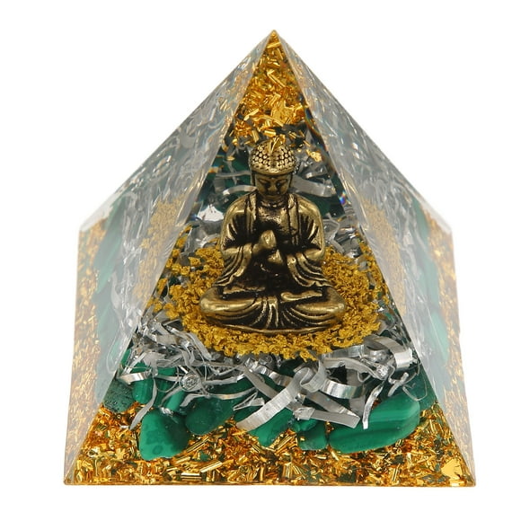 ZOUSSIQI Pyramid Ornament Buddha Statue Gravel Epoxy Resin Durable Pyramid Positive Energy Decoration for Meditation JU316-95999