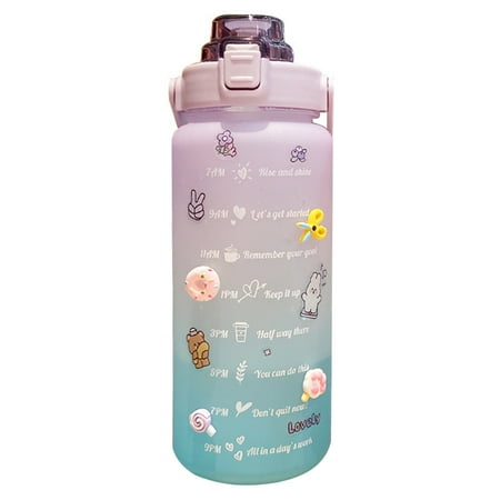 

TBOLINE 2000ml Gradient Color Water Bottle Straw Cup Sport Travel Time Scale Fitness Jug (Gradient Purple)