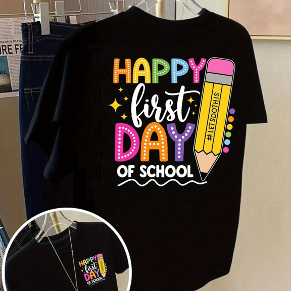 front and back printed short sleeve t shirt happy first day of womens trendy spring and summer printed tee a fashionable item that pairs well with casual outfits