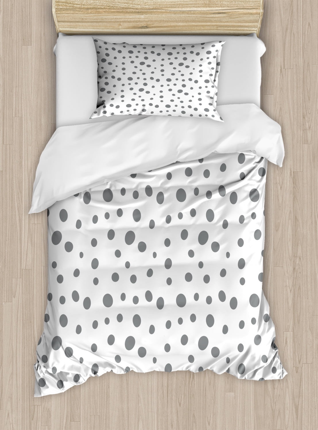 Grey and White Twin Size Duvet Cover Set, Simplistic Spotty Dalmatian Pattern in Retro Style