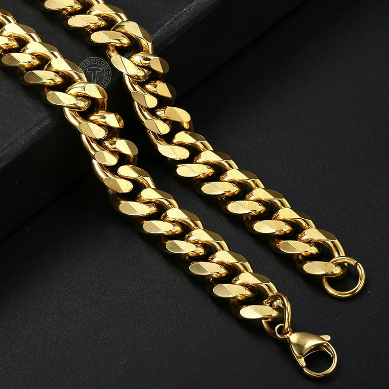 Hermah 3 5 7 9 11mm Wide 18 24 Mens Stainless Steel Gold Plated Chain Cuban Curb Necklace
