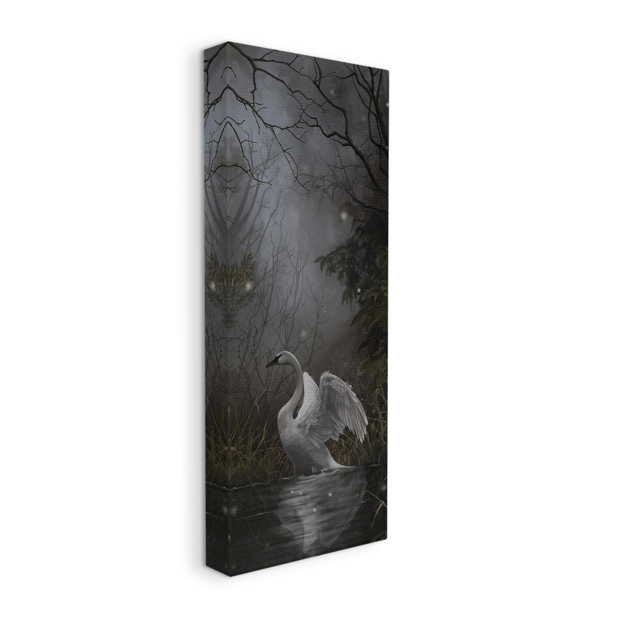 Stupell Industries Swan in Dark Night Pond Animals & Insects Painting Gallery Wrapped Canvas Art Print Wall Art, 13 x 30