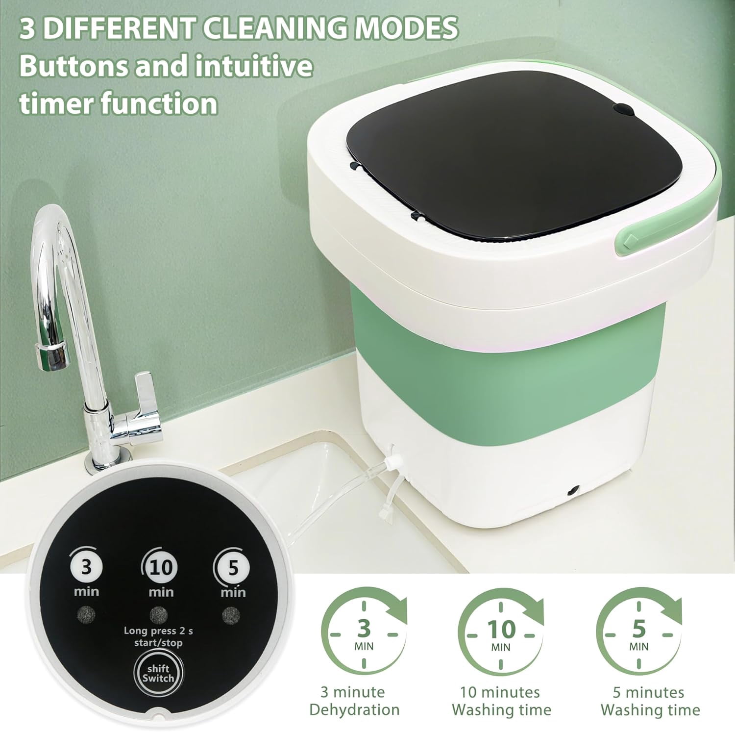 17L Portable Mini Washing Machine, Foldable Compact Washer with Spin Dryer, 3 Wash Modes for Baby Clothes, Underwear & Socks, Perfect for Apartments, Travel, Dorm & RV Living