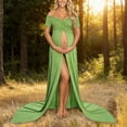 thumbnail image 2 of QHFBli Maternity Off Shoulder Long Sleeve Fitted Gown Maxi Chiffon Dress for Photo Shoot Baby Shower, 2 of 6