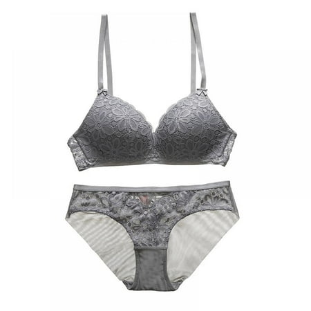

Wuffmeow Women Sexy Lingerie Set Thin Lace No Steel Ring Cotton Cup Bow Gathered Bra + Underwear Set