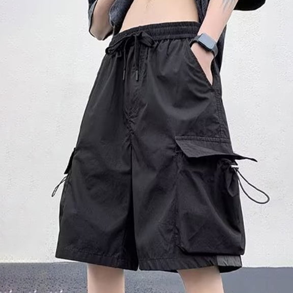 Men's Solid Utility Cargo Shorts with Drawstring Elastic Waist Multi-Pocket