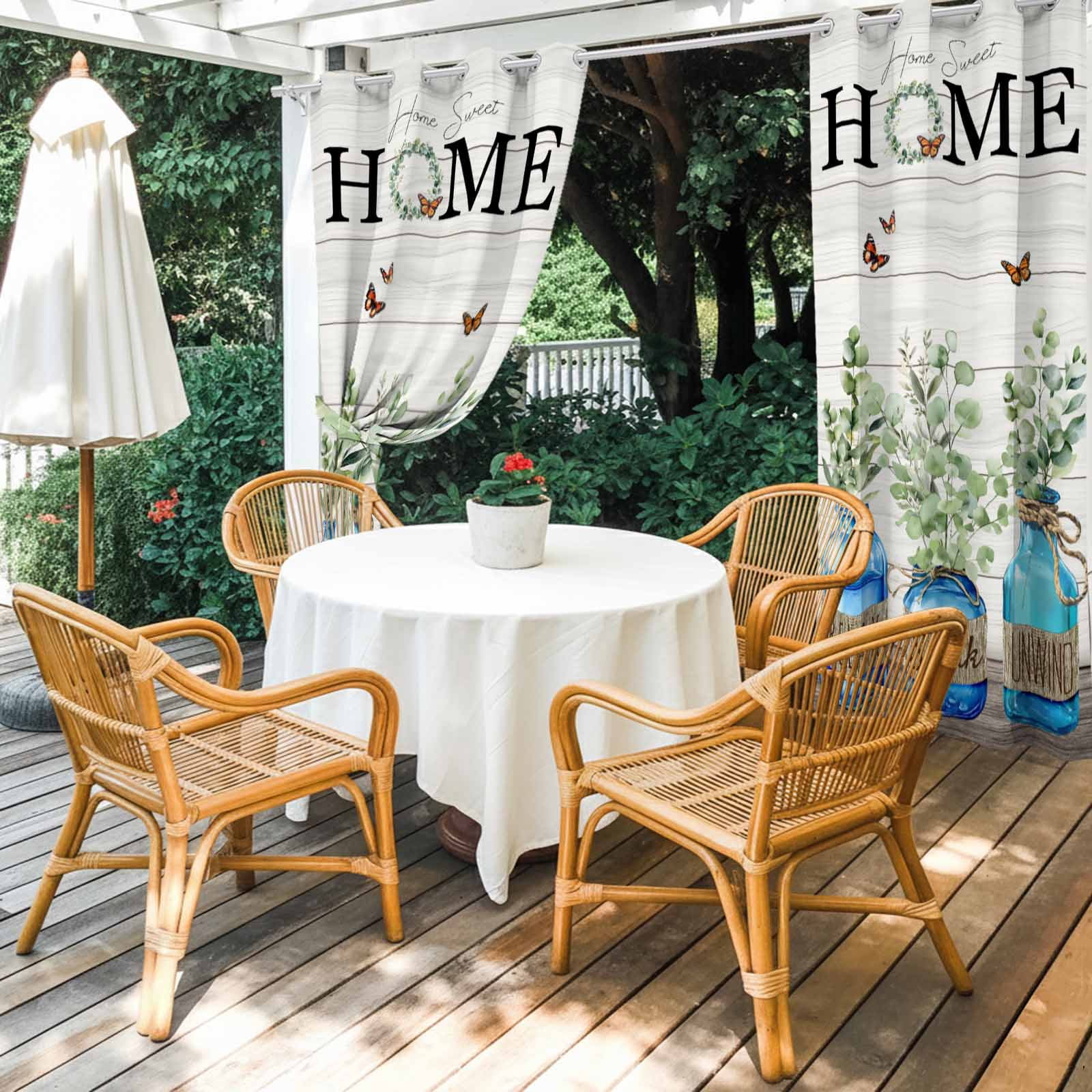 Outdoor Curtains for Patio Waterproof, Eucalyptus Leaves Windproof Pravicy Outside Porch Blackout Curtain, Home Summer Botanical Vintage Sun Blocking Grommets Curtains for Cabana Gazebo 54"x108"