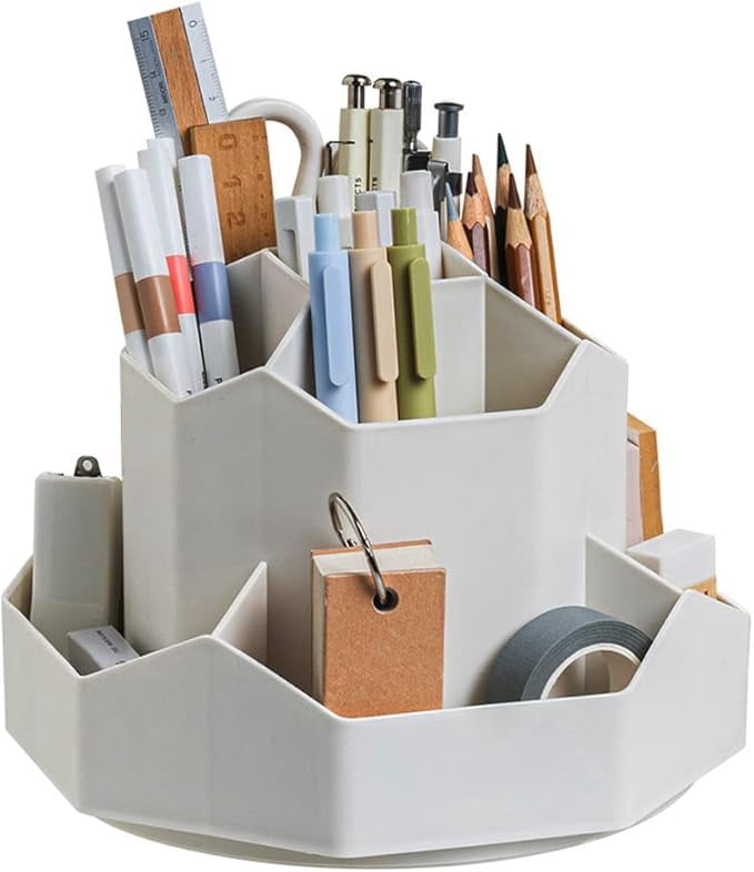Rotating Desk Organizer, 360° Rotating Pencil Pen Holder for Desk, Desk Organizers and Accessories with 9 Slots Pencil Organizer, Art Supply Storage Box Caddy for Office