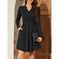 thumbnail image 4 of Fancyglim Dresses for Women Long Sleeve Loose V Neck Button Flowy Aline Pleated Dress with Pockets Black XL, 4 of 8