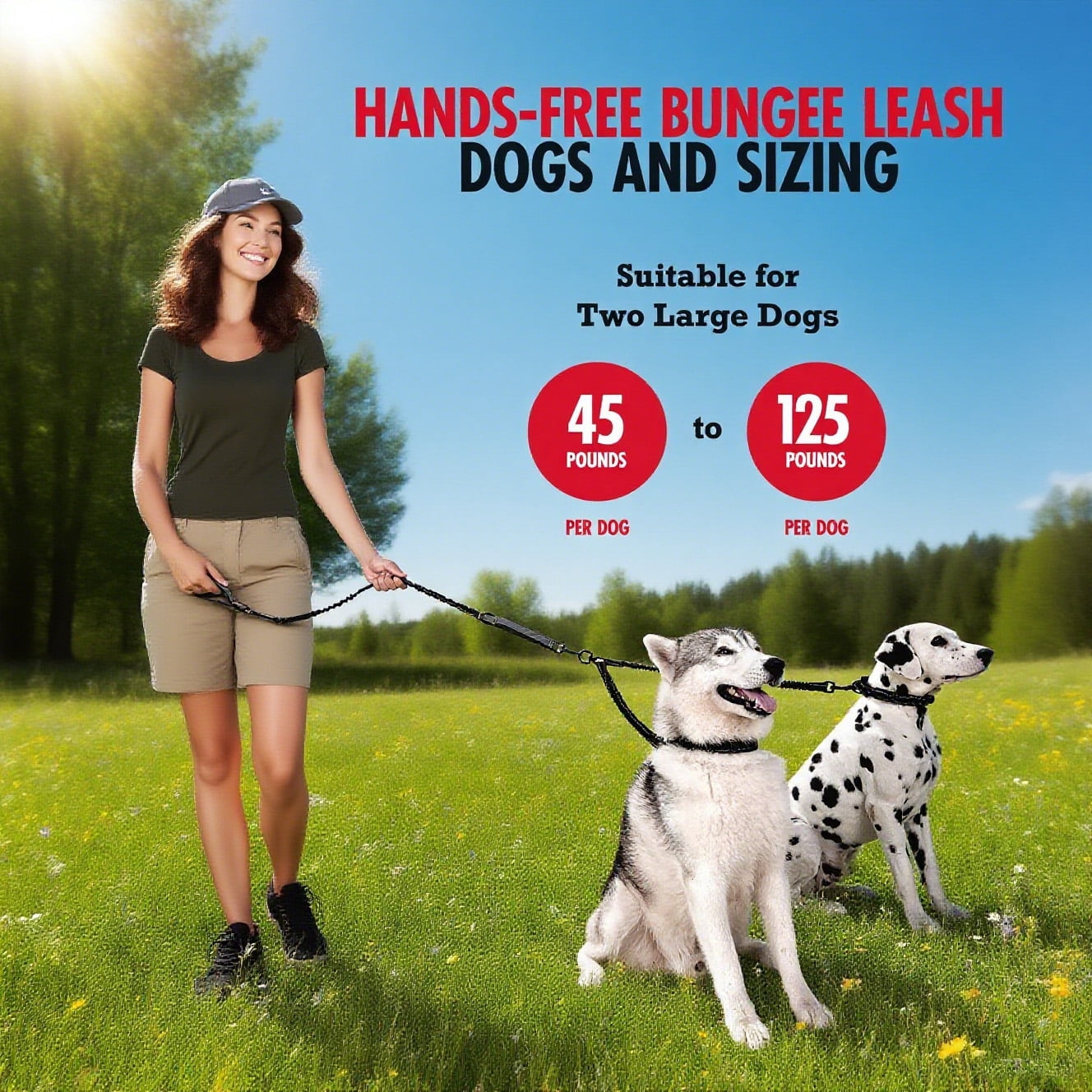 OHDufiry Pets Hands Free Double Dog Leash – Dual Leash for Medium and Large Breeds – Lead for 2 Dogs with Padded Handles, Reflective Stitches, No Pull, Tangle Free