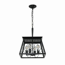 4-Light Industrial Rustic Chandelier, Black Geometric Lantern Pendant with Metal Cage, Adjustable Height, E26 Base Ceiling Light for Kitchen Island, Dining Room, Living Room, Entryway (No Bulbs)