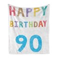 thumbnail image 1 of 90th Birthday Soft Flannel Fleece Blanket, Happy Greeting Lettering in Watercolors Pastel Text with Paint Effect Image, Cozy Plush for Indoor and Outdoor Use, 50" x 70", Multicolor, by Ambesonne, 1 of 6