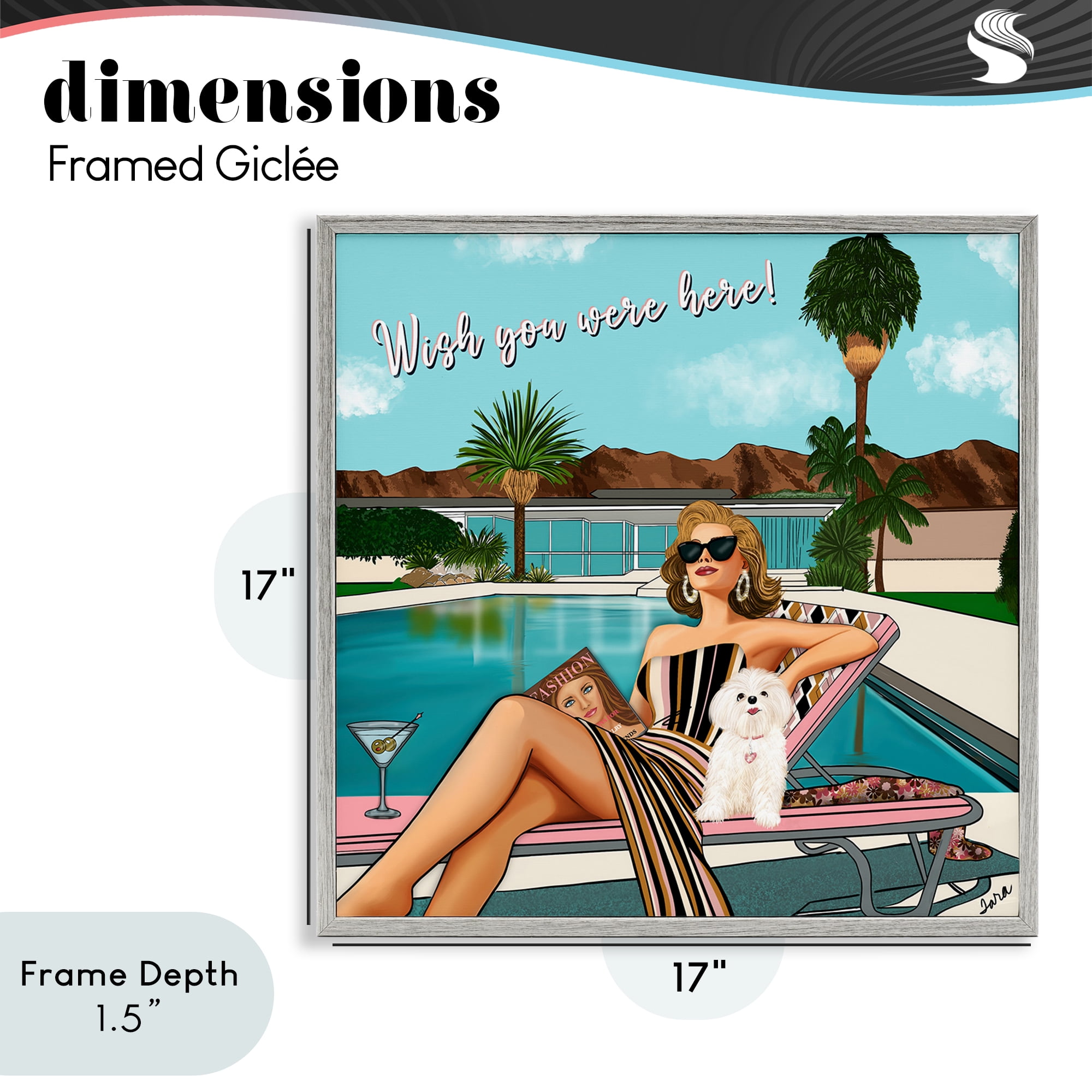 Stupell Industries Wish You Were Here Palm Springs Gray Framed Giclee Art, design by Tara Boone