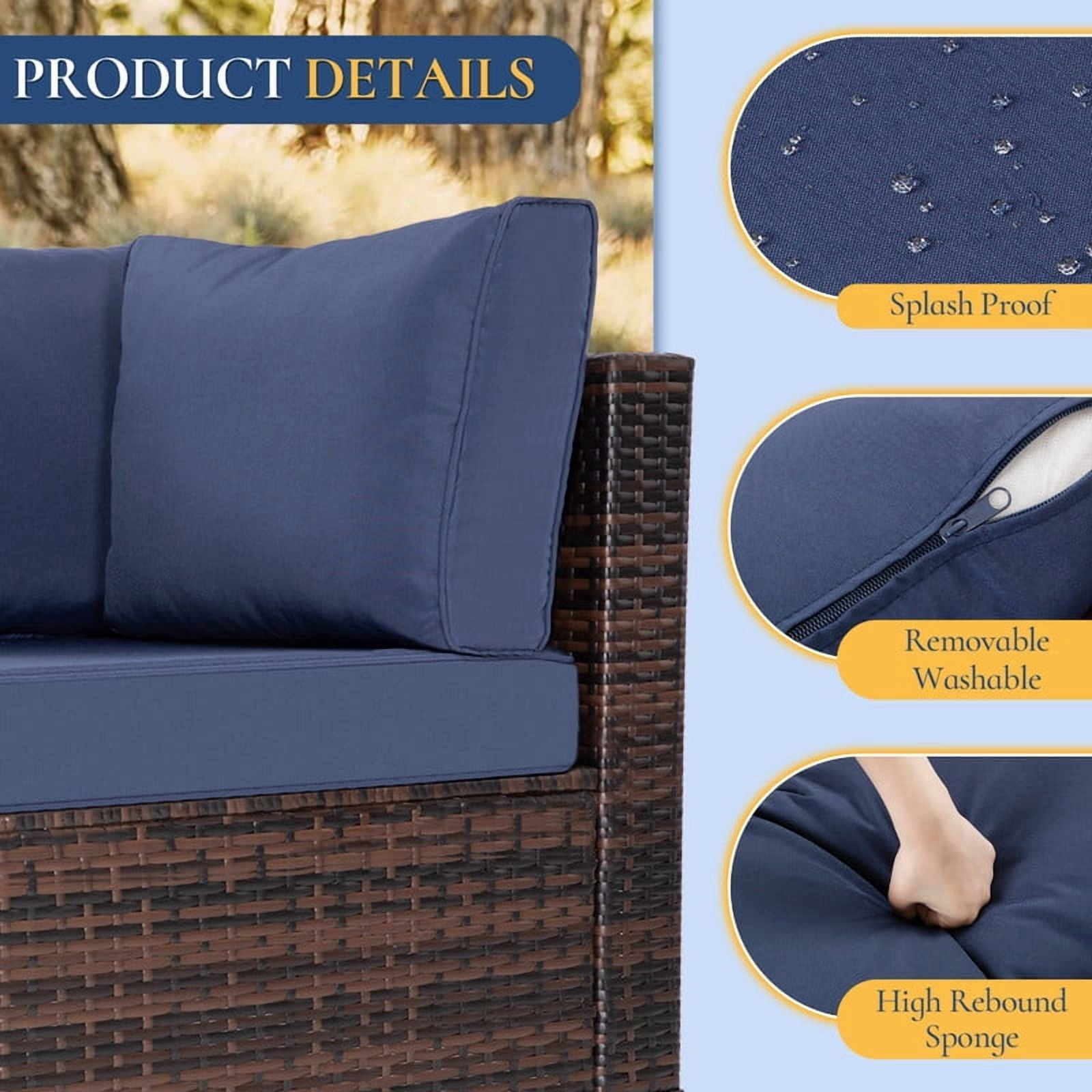 Howcool 7-Piece All-Weather Wicker Rattan Outdoor Patio Furniture Set,Modular Patio Conversation Furniture Set with Thick Cushions & Tempered Glass Table