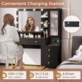 thumbnail image 2 of Amuzer Vanity Table with Lighted Mirror and Charging Station, Modern Makeup Desk with Drawers and Storage Shelves, Black, 2 of 8