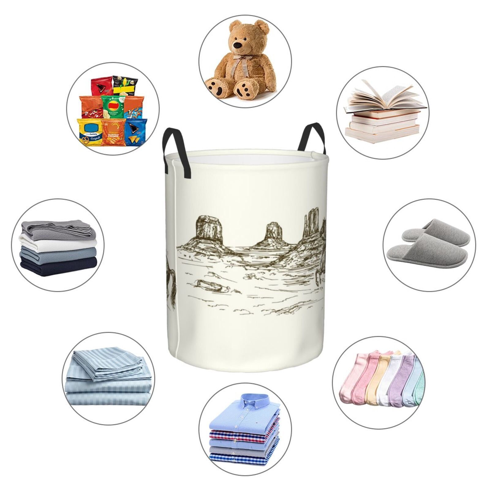 Large Laundry Basket with Handles - Wild West Desert With Cowboy Kids Baby Dirty Clothes Laundry Hamper for Bedroom Aesthetic