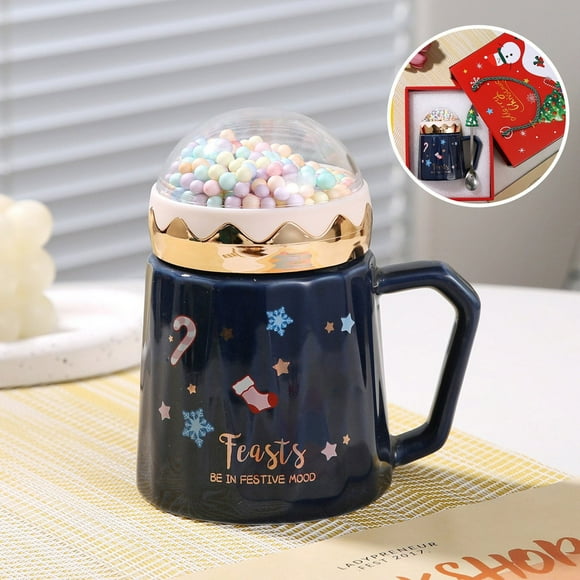 Christmas Decorations Outdoor Glass&Bottle Christmas Ceramics Mug With Lid And Spoon Cute Festive Ceramic Coffee Cup With Box Christmas Theme Holiday Ceramic Coffee Mugs Cute Novelty Tea Cup