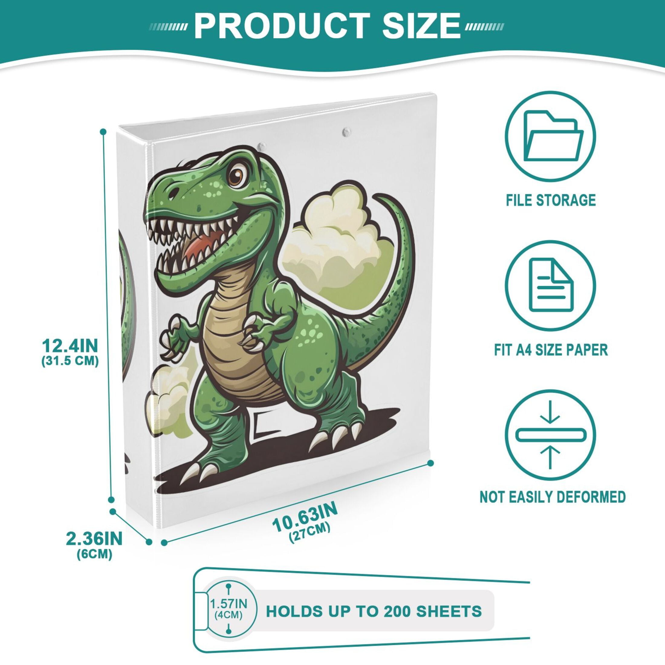 joogoo Cute Dinosaur Hardcover 3 Ring Binder 1.5" Round Rings Interior Pockets Binders Organizer 2 Pack