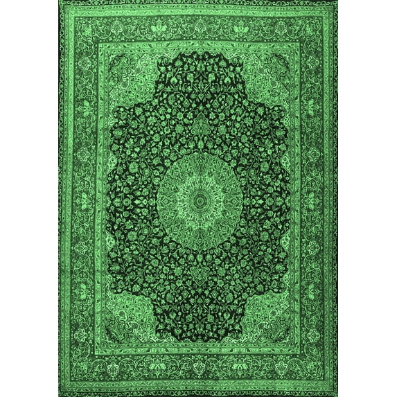 Ahgly Company Indoor Rectangle Medallion Emerald Green Traditional Area Rugs, 8' x 12'